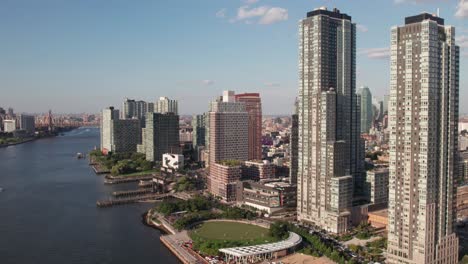 gorgeous aerial of long island city waterfront, nyc