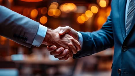 two men shaking hands in a restaurant