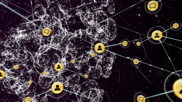 Animation of shapes and icons over black background