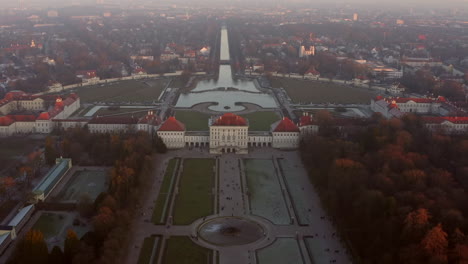 Aerial-shot-over-Nymphenburg-palace-in-Munich-Germany