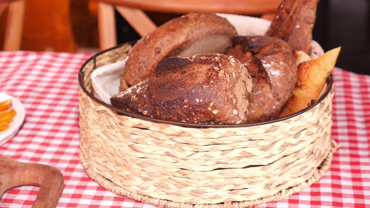 Assortment of Bread in a Wicker Basket