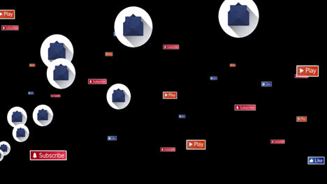 animation of falling social media icons over dark background