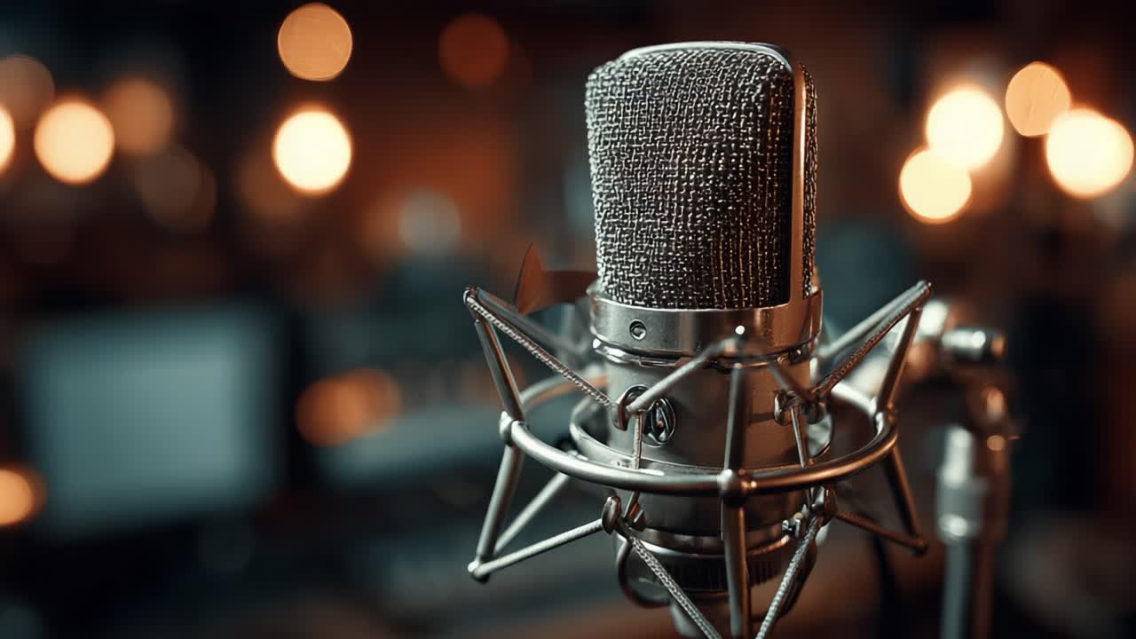 A Close-Up of a Vintage Microphone with a Softly Blurred Background, Perfect for Capturing Sound in a Studio Setting