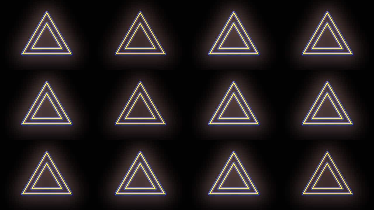 patrón de triángulos dorados pulsantes con luz de neón al estilo casino.