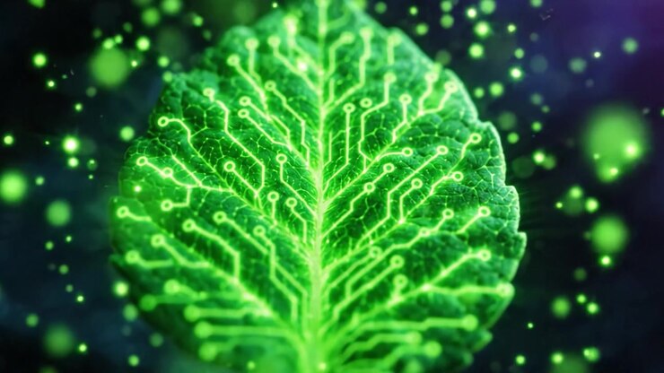 A Stunning Visualization of a Leaf Integrated with Circuitry: Exploring the Fusion of Nature and Technology through Green Innovations