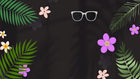Animation-Tropischer-Pflanzen-Mit-Kopierraum-Auf-Schwarzem-Hintergrund