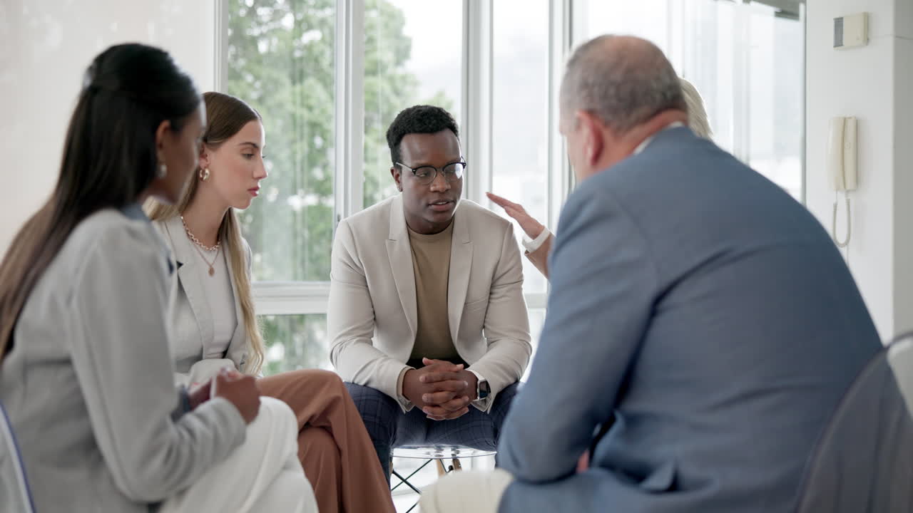 psicología, comodidad y hombre negro con grupo a