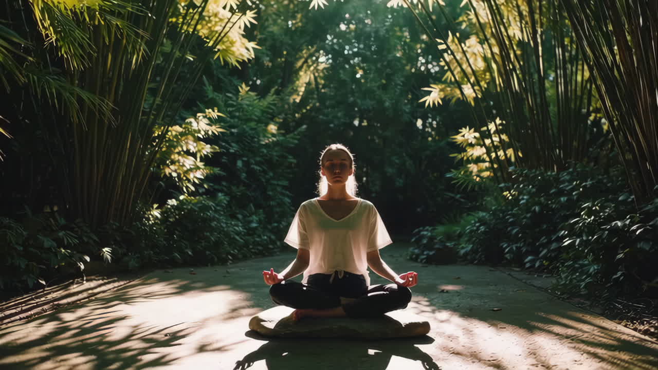 Woman Meditating in a Peaceful Garden