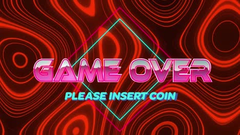 animation of game over please insert coin in digital red abstract space