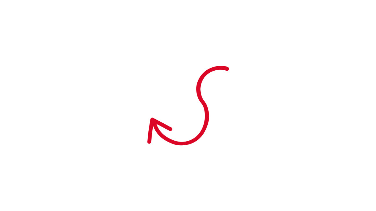 Animated Red Curved Arrow Drawing on White Background