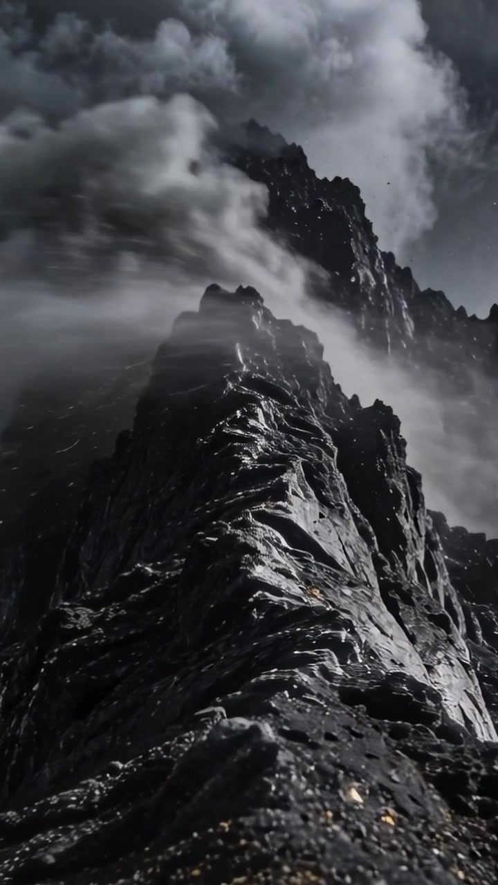 Video vertical: Reaccionando al viento, la cámara revela una cresta montañosa escarpada en laderas alpinas.