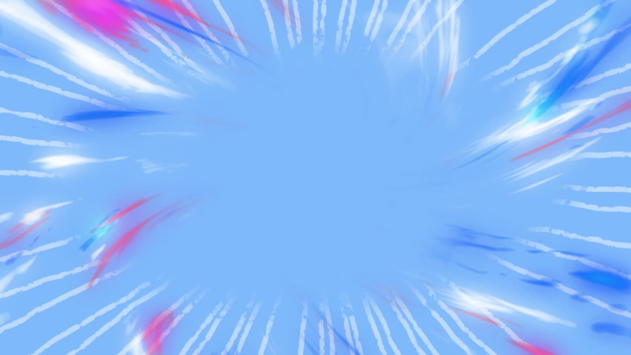 Blue and white radial burst animation with red accents