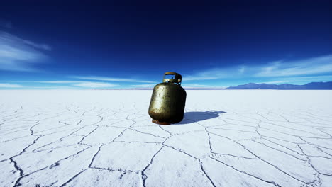 old-rusted-danger-gas-container-on-salt-lake