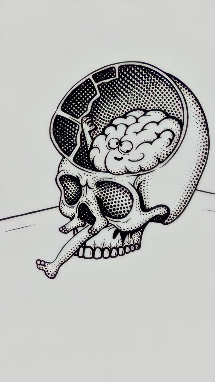 Cartoon Brain in an Open Skull Illustration