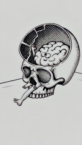 cartoon brain in an open skull illustration