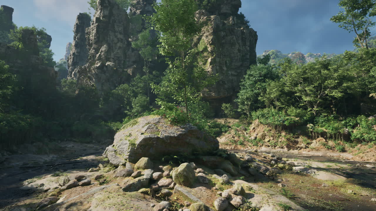 절벽 과 바위 가 있는 정글 풍경