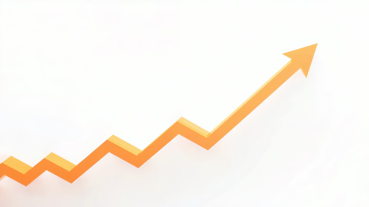 Moving orange zigzag arrow, frames starting climb across light grid toward upper-right showing gain