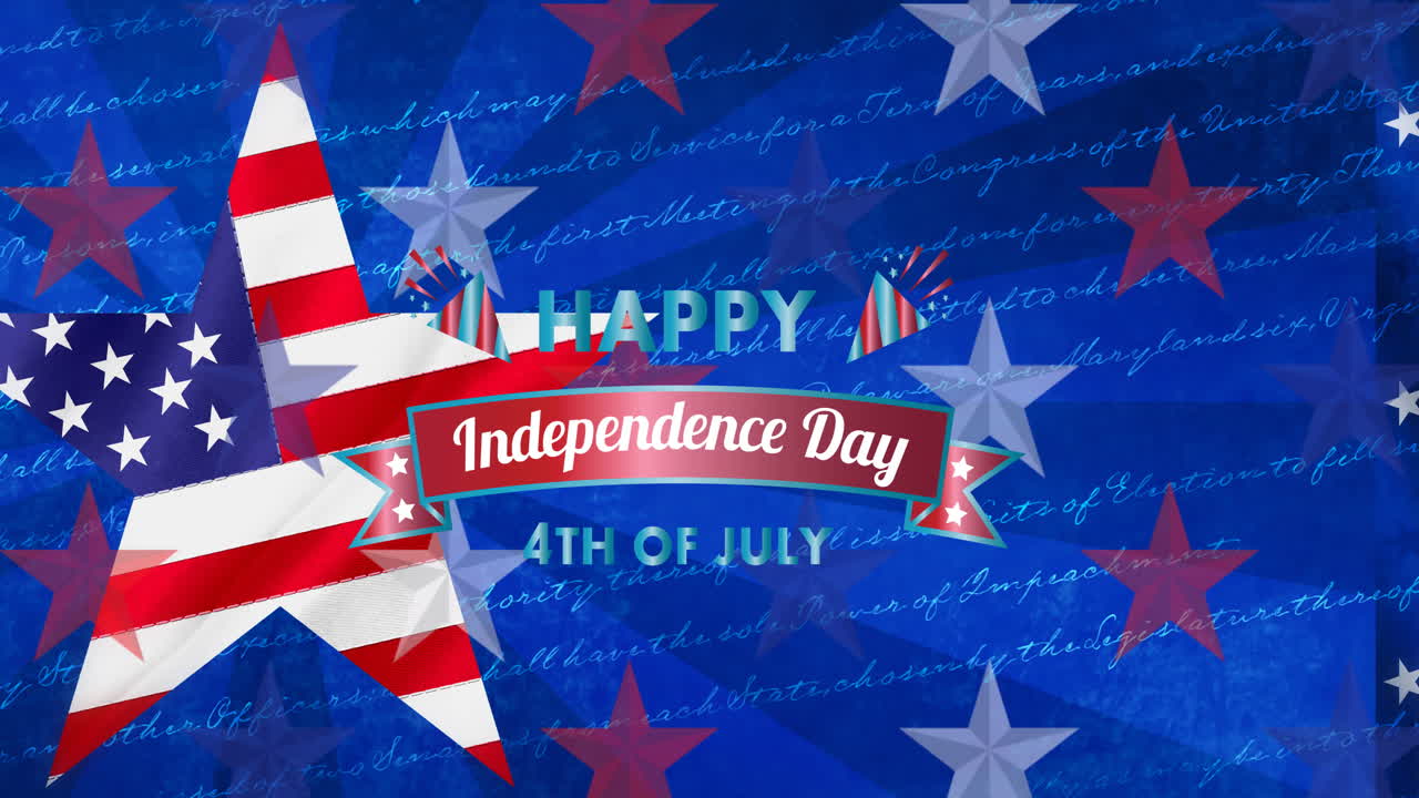 미국 패턴의  ⁇ 발 위에 있는 독립기념일 텍스트의 애니메이션