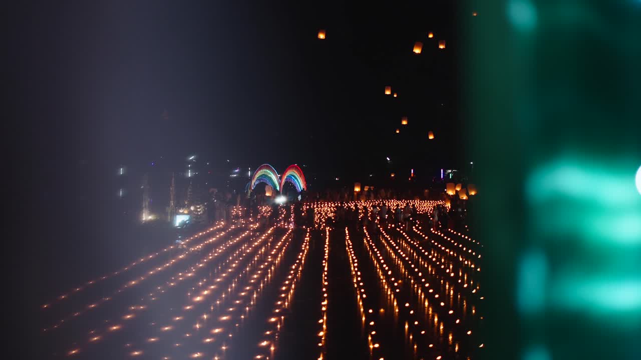 Night Festival with Sky Lanterns and Candles