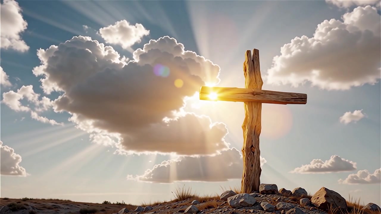 Croce Cristiana Luce Celestiale Sfondo per il Culto.