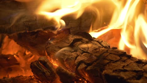 glowing embers at burning woods on a campfire