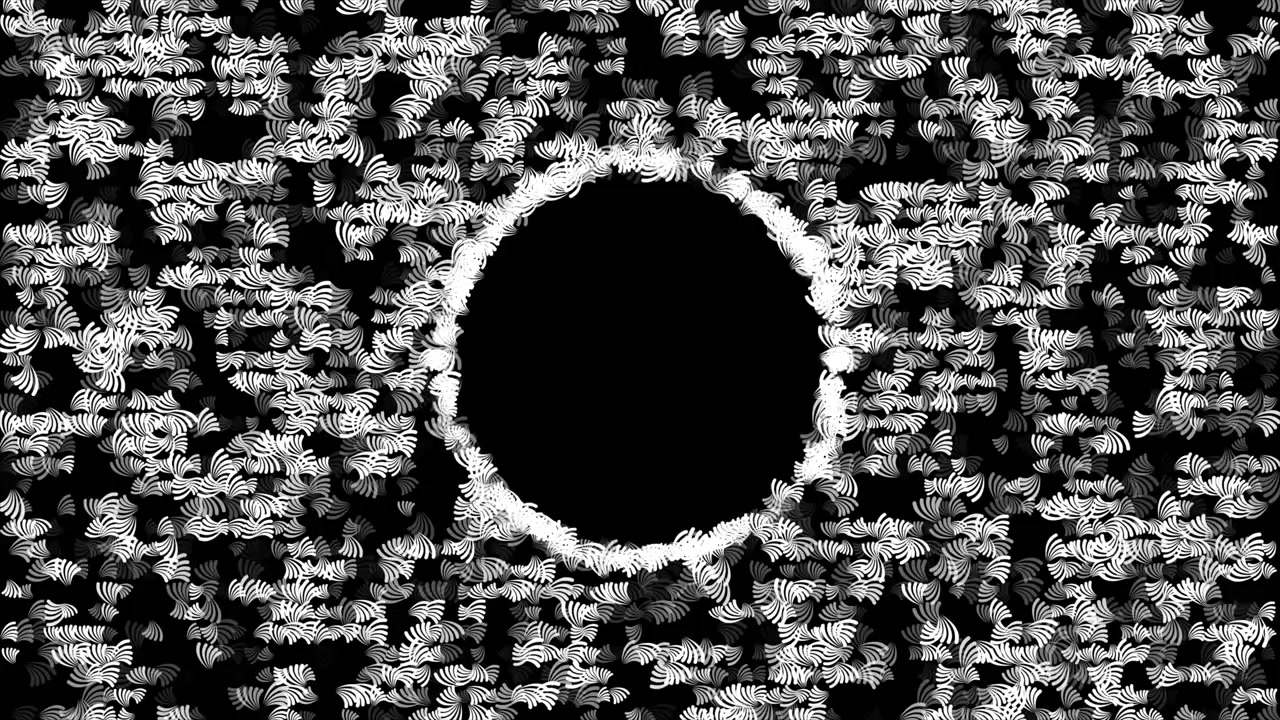 Abstract Motion Graphic with White Fan Shapes and Central Black Circle