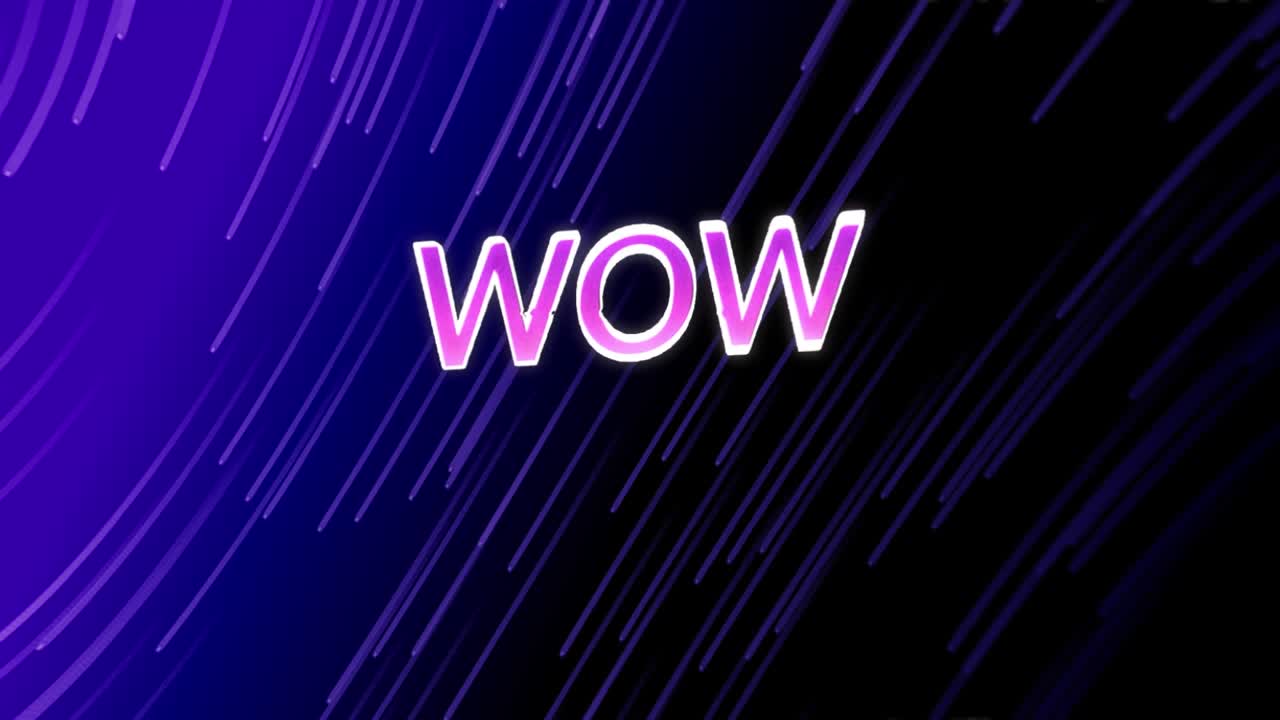 Animation des Textes „Wow“ über Lichtspuren auf schwarzem Hintergrund.