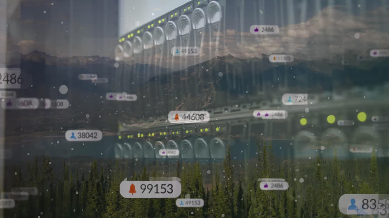 컴퓨터 서버를 통해 소셜 미디어 아이콘의 애니메이션