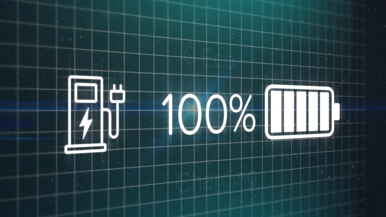 Eco-friendly charging animation showing full battery and electric plug symbols