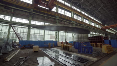 large turbine components assembly in a factory