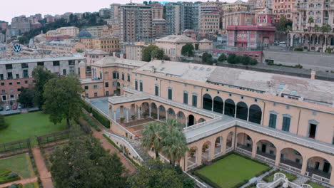 Drone-flight-at-Palazzo-di-Andrea-Doria-and-manicured-Italian-garden,-Genoa