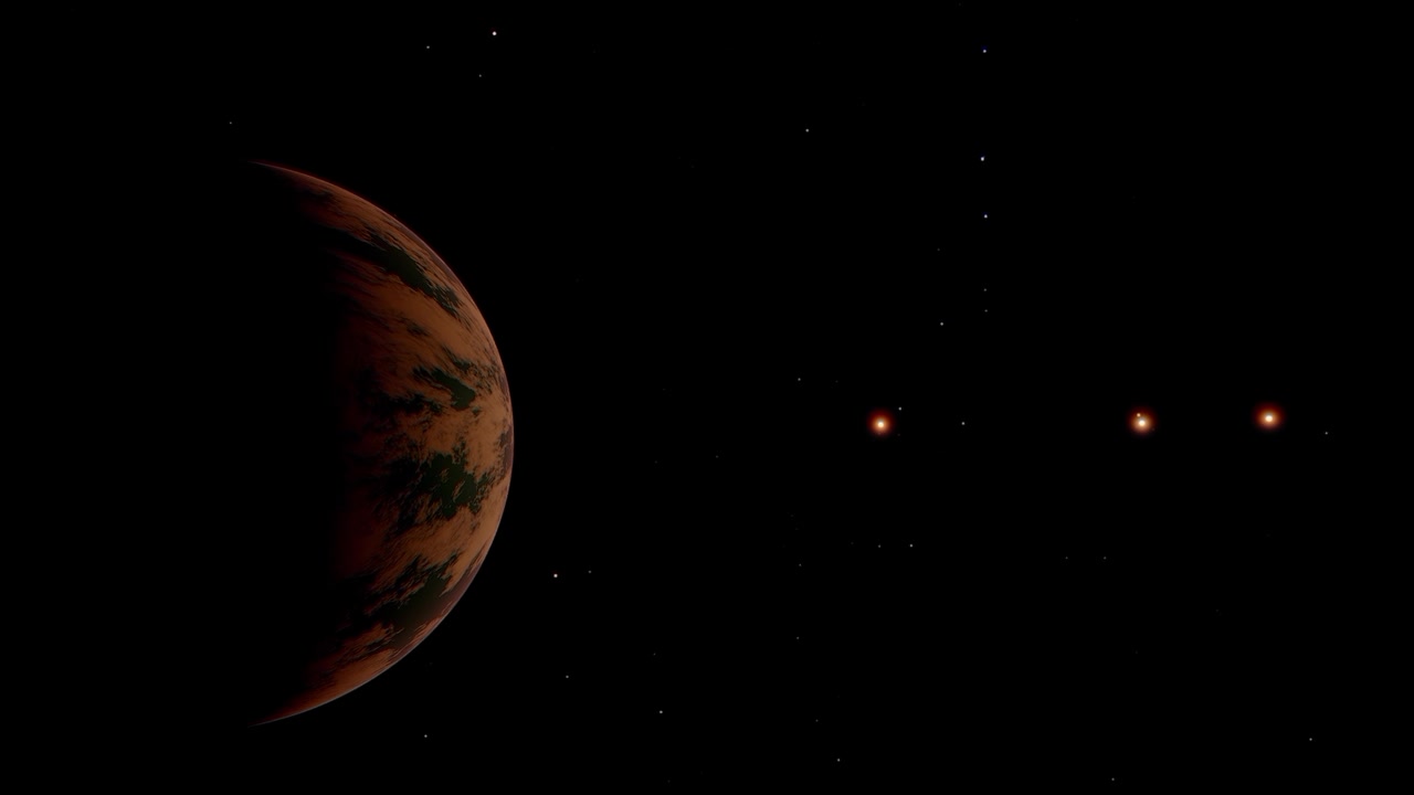 The Trappist star system slowly moving with some planets in the blackness of outer space