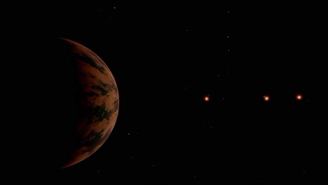 el sistema estelar trapense se mueve lentamente con algunos planetas en la oscuridad del espacio exterior.
