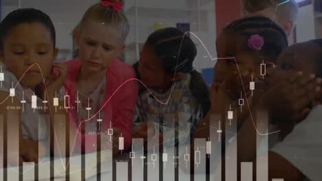 animación del procesamiento de datos sobre diversos escolares en el aula