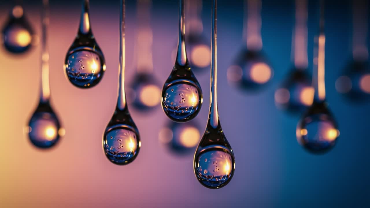 Enchanting Close-Up of Water Droplets Capturing Light in Beautiful Colors: A Stunning Display of Nature's Artistry and Reflection