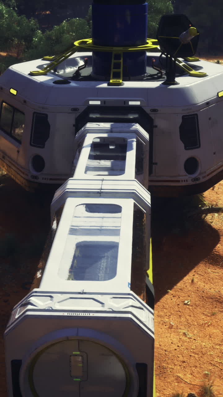 Unique futuristic habitat under the sun in a remote landscape