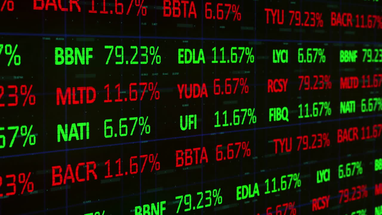 animación del procesamiento de datos financieros sobre un fondo oscuro