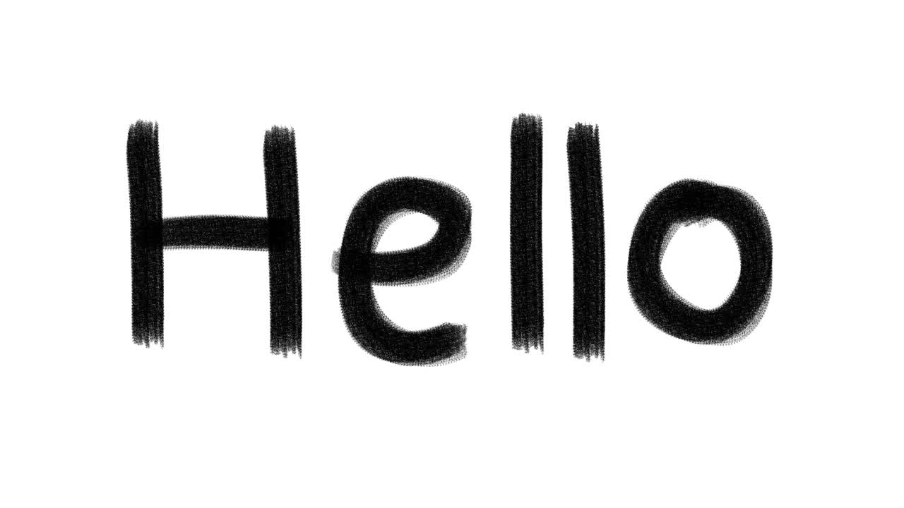 손으로 그린 애니메이션 위글 워드 (hello) 나무 석탄 텍스처 텍스트