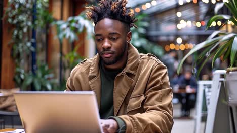 Young African American man working on a laptop