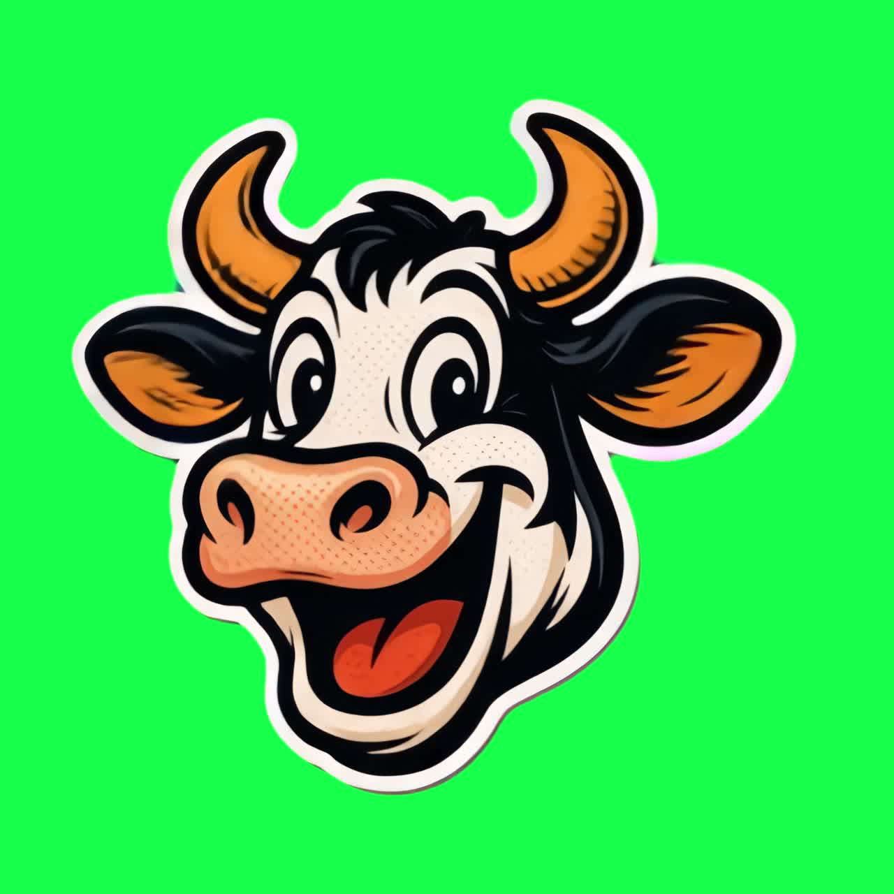 Animazione di sticker di mucca in stile cartoni animati, video 4K trasparente, green screen