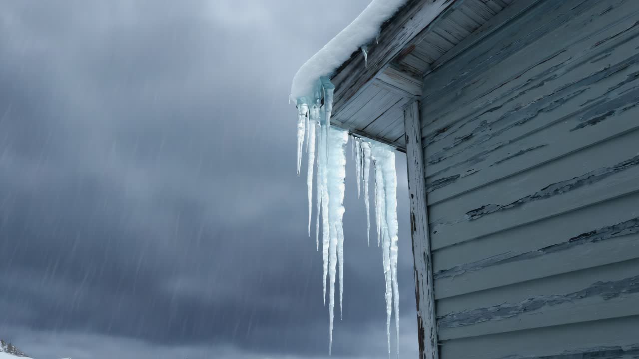 Icicles hanging from building during winter