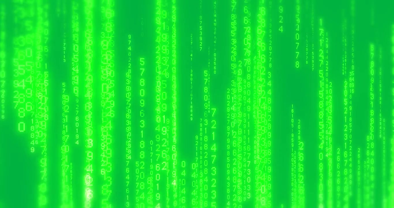 Animatie van binaire codedataverwerking op een zwarte achtergrond