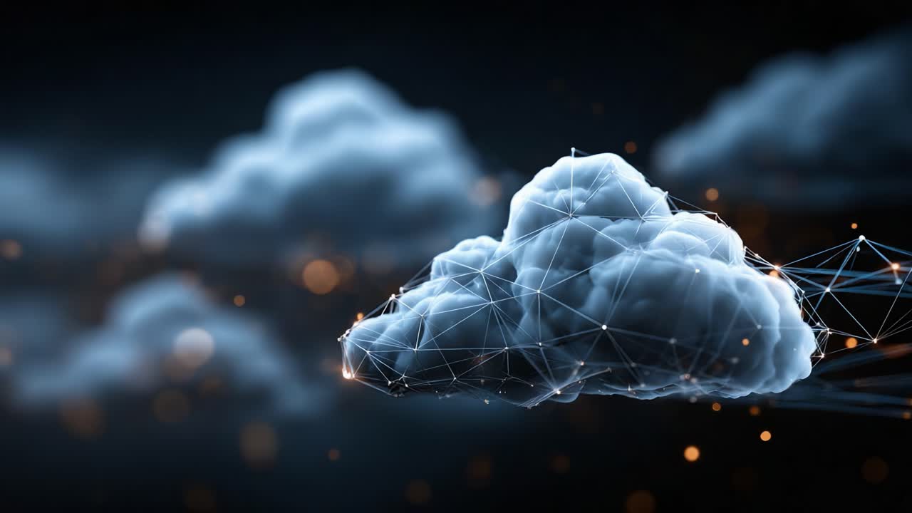 A Stunning Visualization of Abstract Cloud Formations with a Digital Network Overlay, Showcasing the Fusion of Nature and Technology in a Captivating Aesthetic