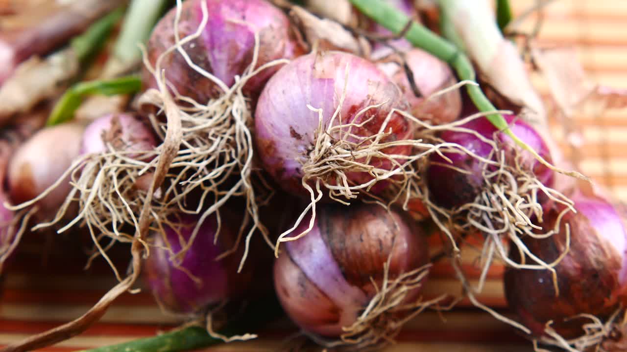 Close-up of a bunch of purple onions