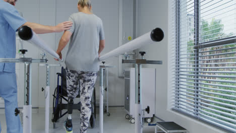 woman with prosthetic leg at hospital