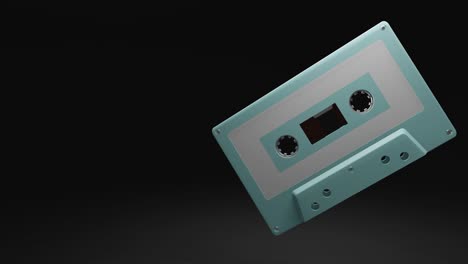 cinta de cassette azul pálido aislada en el espacio de texto negro.