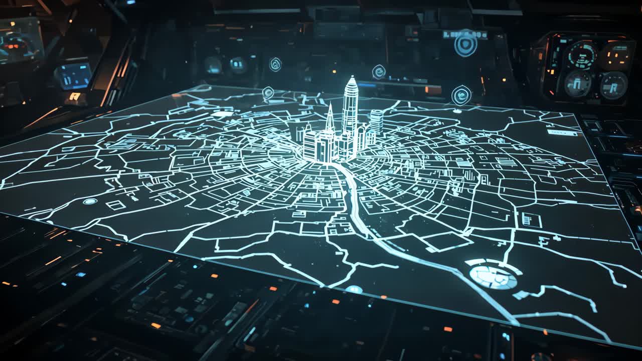 Futuristic Holographic City Map Display