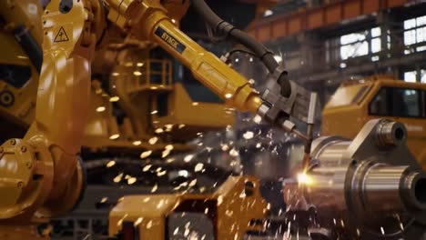 advanced robotic arm engaged in high-precision welding operation generating sparks and ensuring quality in modern industrial manufacturing environment