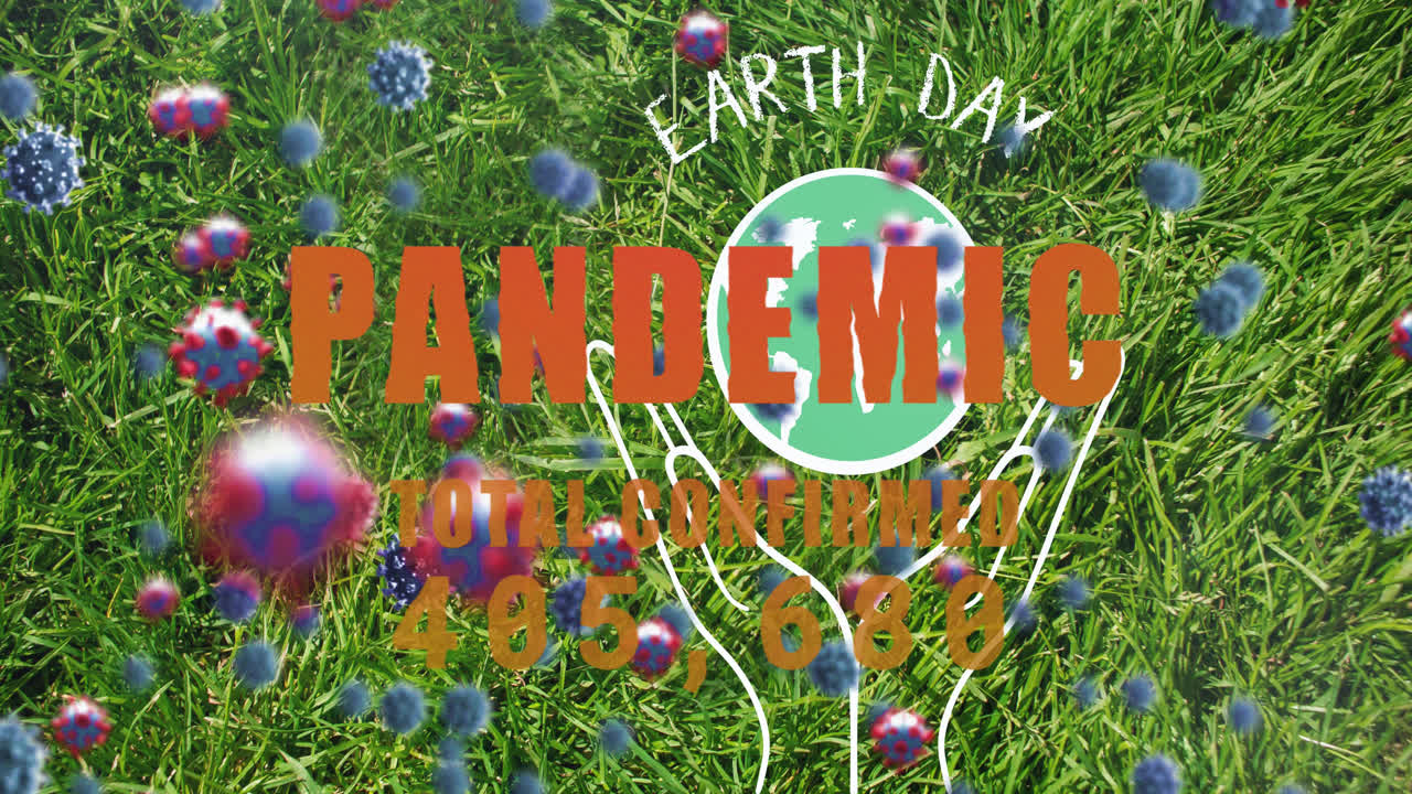 анимация падающих клеток covid-19 и пандемический текст над американским футбольным мячом