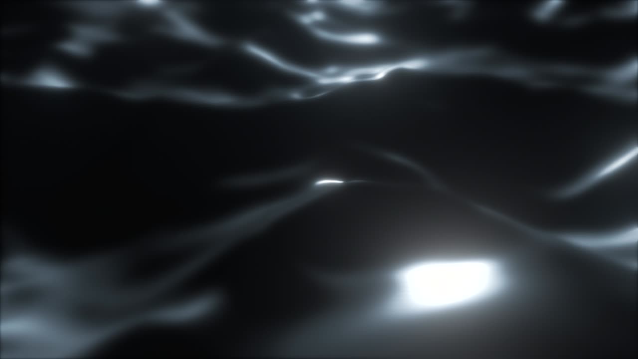 Mørk overflade med refleksioner. Glat minimal sort bølgebaggrund. Sløret silkeagtig bølgeanimeringsloop. Minimalt blødt gråtonet krusningsflow. 4k UHD